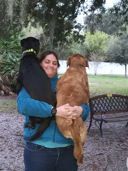 Owner with two dogs at Potts Sanctuary